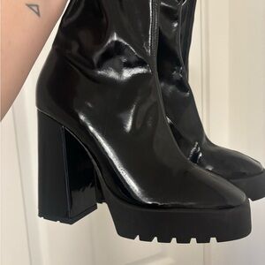 SCHUTZ Patent Black over the knee Platform Block Heel Boots